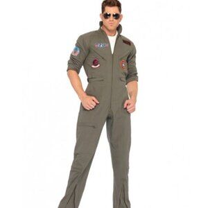 Top Gun Men's Flight Suit Adult Costume Small medium Maverick Leg Avenue green
